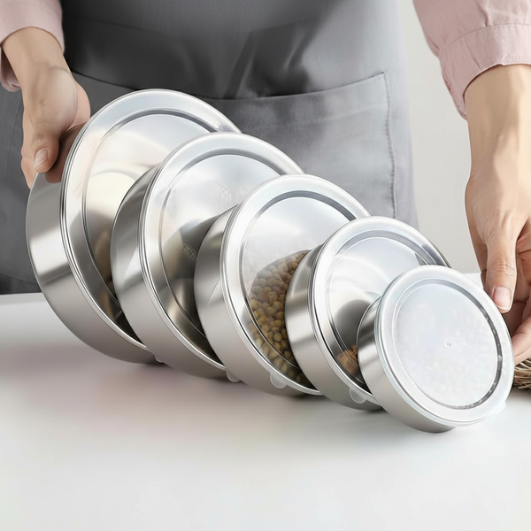 Набір металевих контейнерів для зберігання продуктів, з кришкою, 5 предметів 254 фото