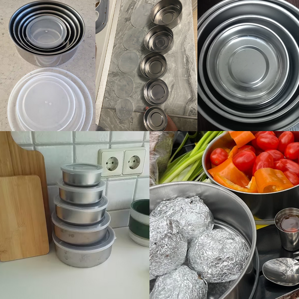 Набір металевих контейнерів для зберігання продуктів, з кришкою, 5 предметів 254 фото